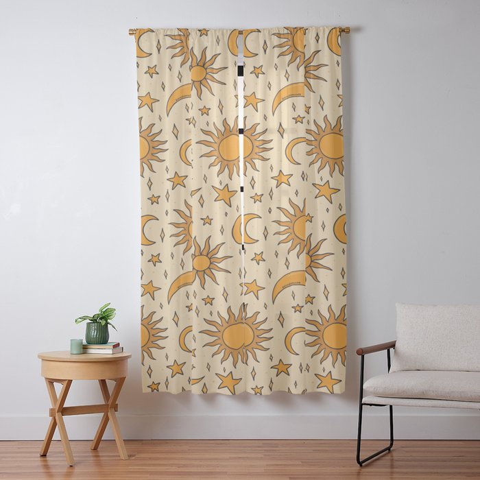 Vintage Sun and Star Print Window Curtain Gallery Image 9
