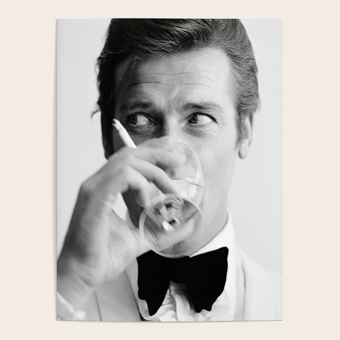 Roger Moore with Martini Retro Vintage Art Poster Gallery Image 1