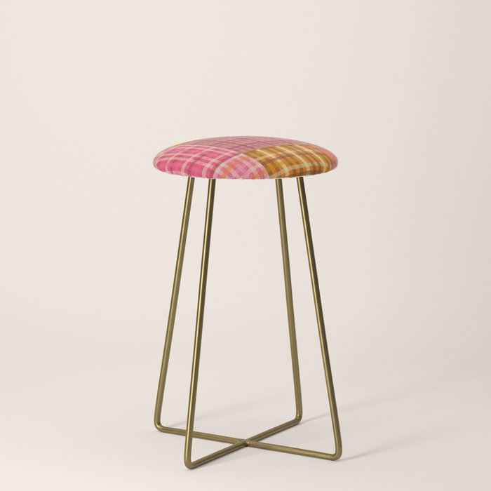 Gingham Patchwork Retro Plaid Check Pattern Pink Orange Moss Stool Gallery Image 4