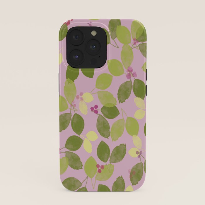 Summer Leaves and Berries on Pink iPhone Case Gallery Image 39