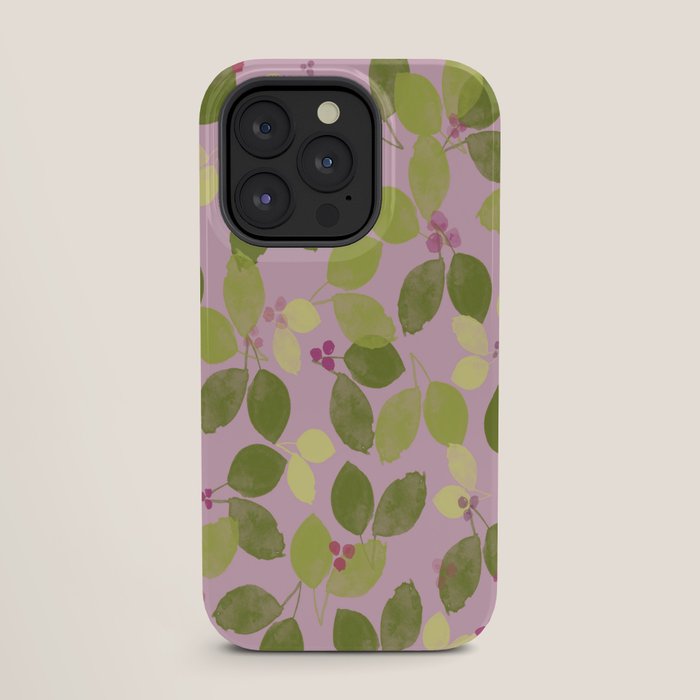 Summer Leaves and Berries on Pink iPhone Case Gallery Image 27
