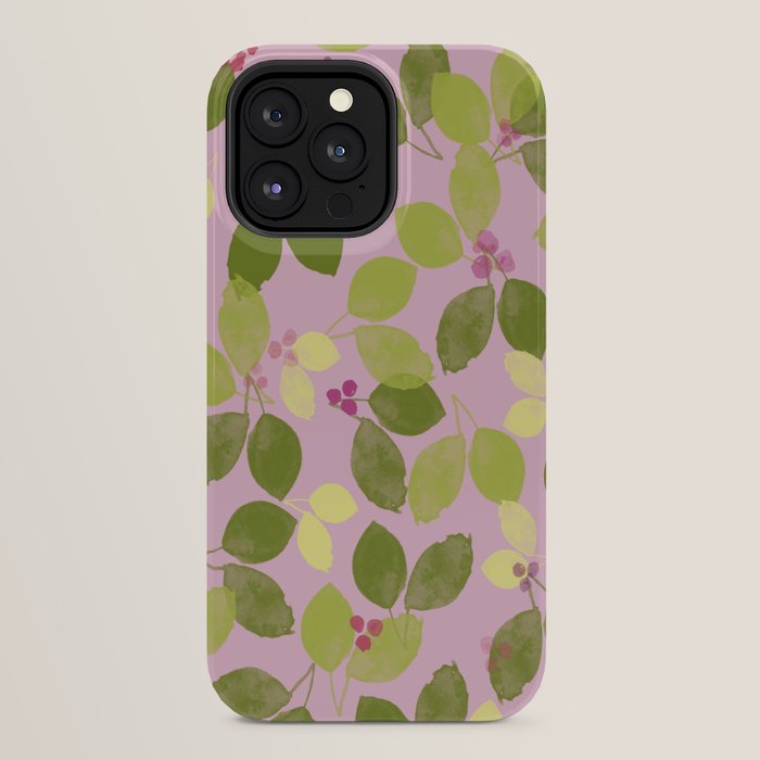 Summer Leaves and Berries on Pink iPhone Case Gallery Image 24
