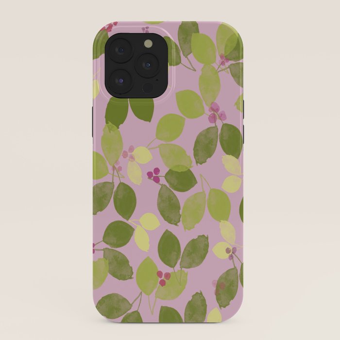 Summer Leaves and Berries on Pink iPhone Case Gallery Image 40