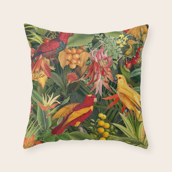 Midnight Jungle Parrots Tropical Paradise Throw Pillow Gallery Image 6