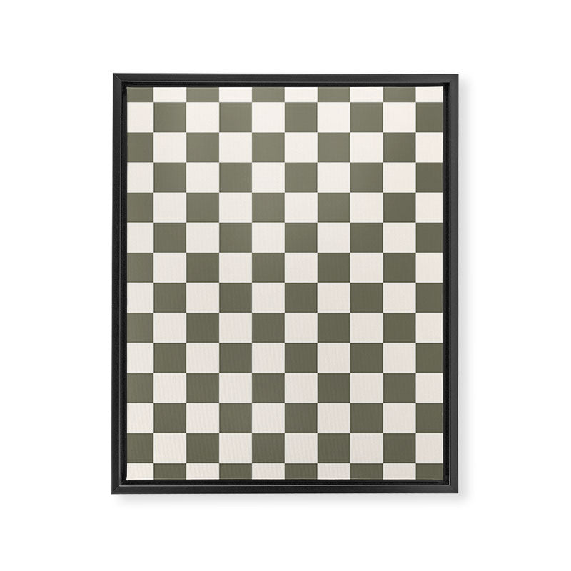 Checkerboard - Olive Green Framed Canvas Print Gallery Image 1