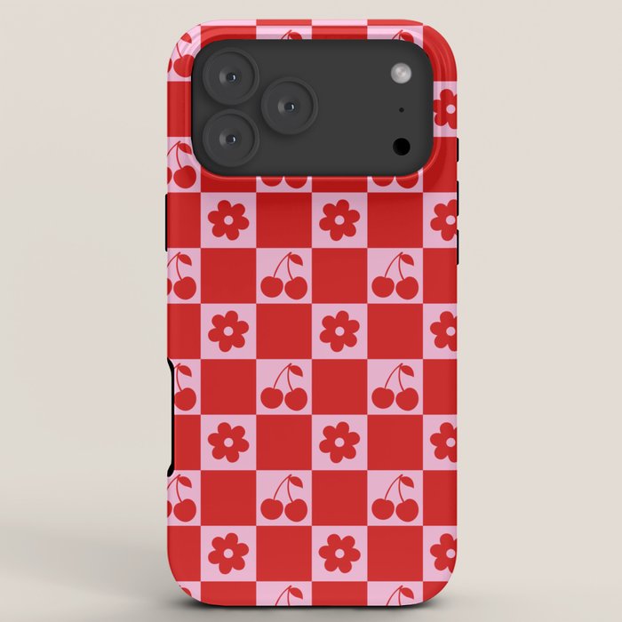 Cherry Flowers Pink & Red Checker iPhone Case Gallery Image 8