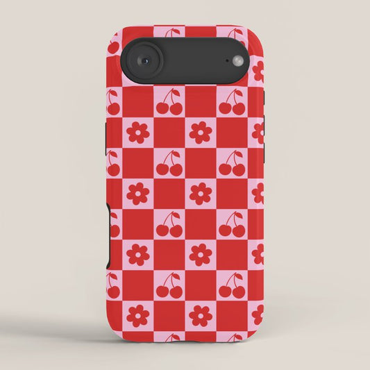 Cherry Flowers Pink & Red Checker iPhone Case Gallery Image 2