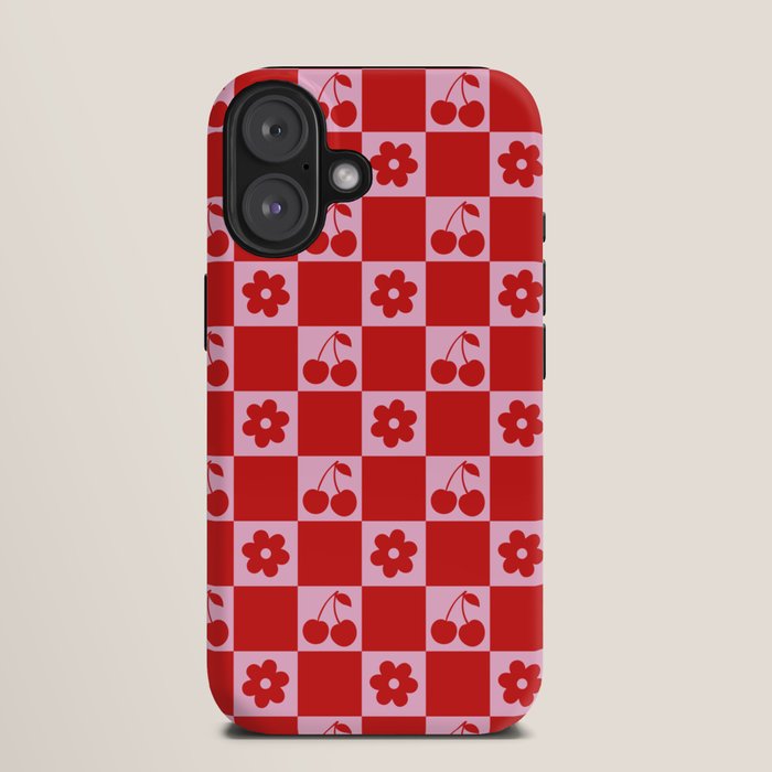Cherry Flowers Pink & Red Checker iPhone Case Gallery Image 9