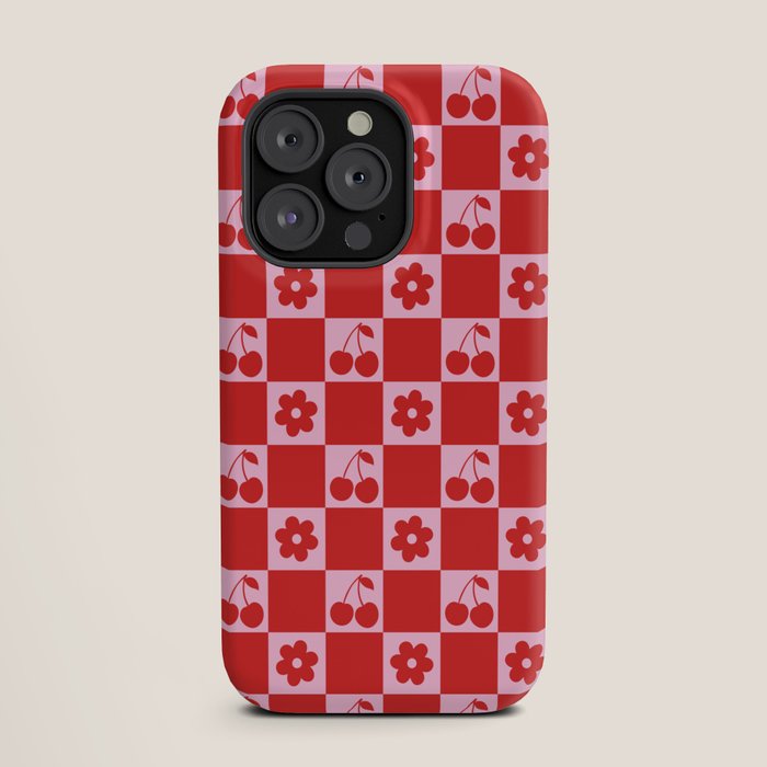Cherry Flowers Pink & Red Checker iPhone Case Gallery Image 19
