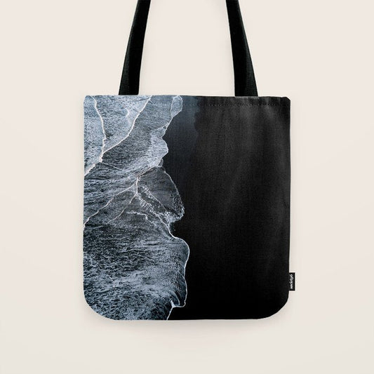 Waves on a black sand beach in iceland - minimalist Landscape Photography Tote Bag Gallery Image 1