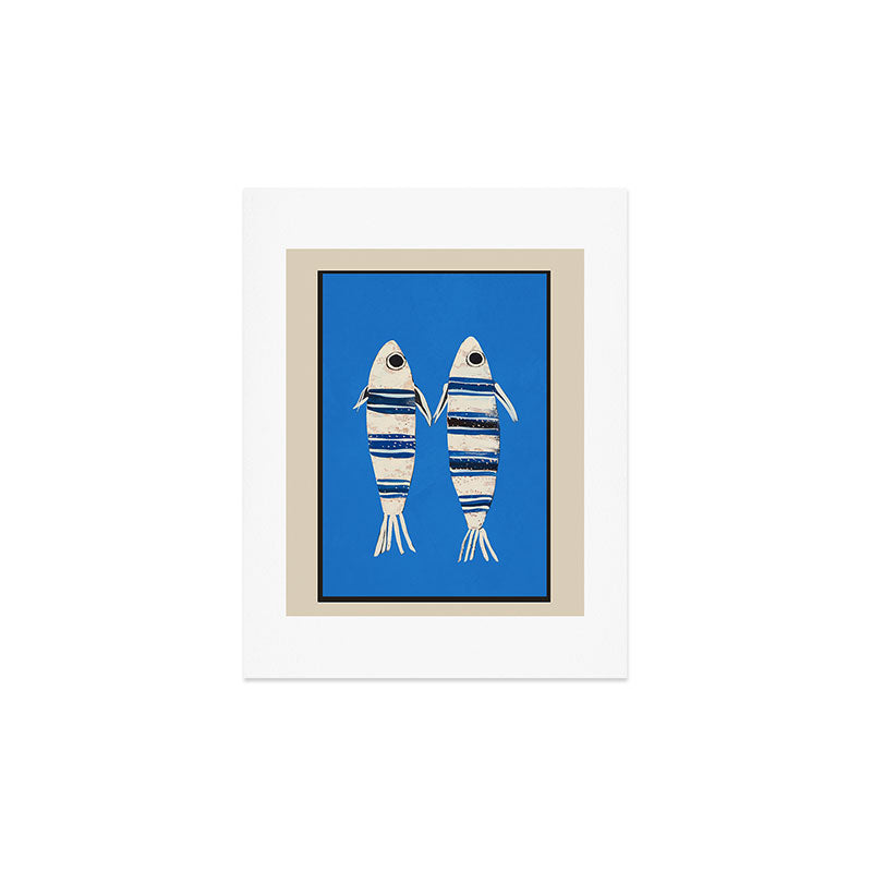 Minimal Fish on Blue Art Print Gallery Image 3