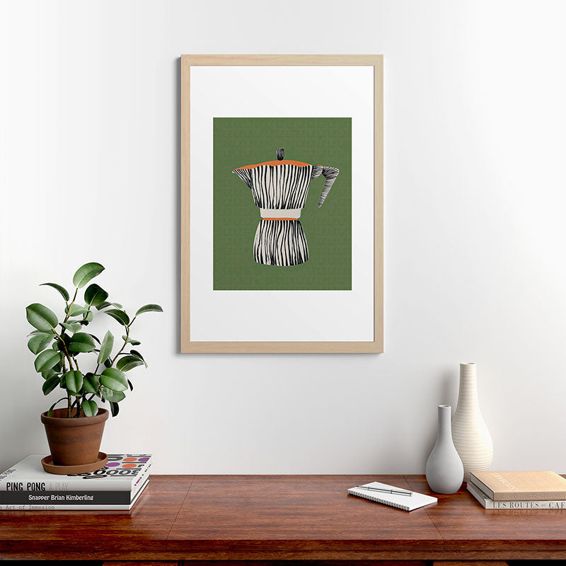 Zebra Moka in Olive Framed Art Print Gallery Image 48