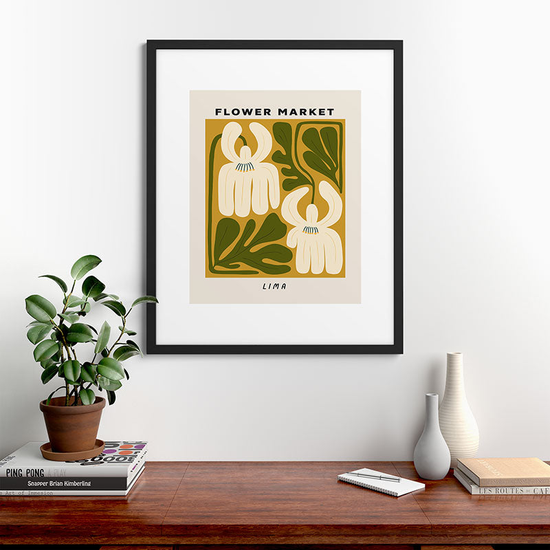 Flower Market Lima, Retro Eclectic Floral Print Framed Art Print Gallery Image 35