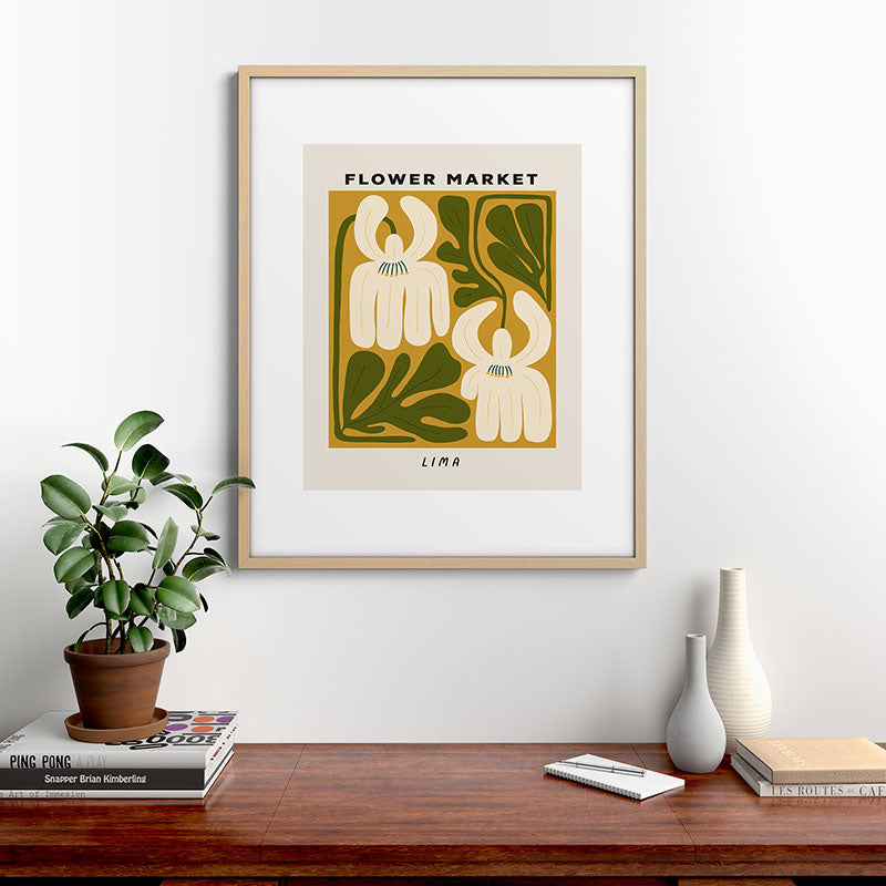 Flower Market Lima, Retro Eclectic Floral Print Framed Art Print Gallery Image 21