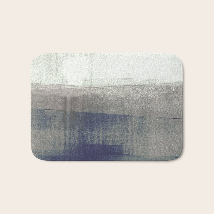 Navy Blue and Grey Minimalist Abstract Landscape Bath Mat Gallery Image 1