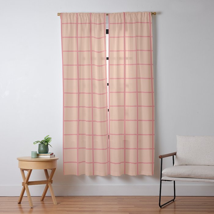 Peach Pink Grid Minimal Geometric Pattern Window Curtain Gallery Image 13