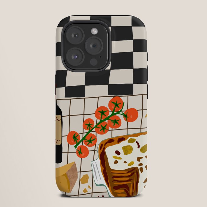 Lasagna parmesan and wne dinner - homemade meal illustration iPhone Case Gallery Image 11