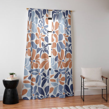 Abstract Flowers, Orange, Blue and White Window Curtain Gallery Image 14