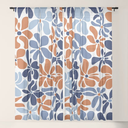Abstract Flowers, Orange, Blue and White Window Curtain Gallery Image 17