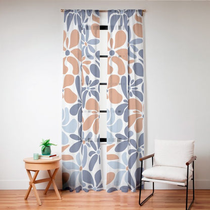 Abstract Flowers, Orange, Blue and White Window Curtain Gallery Image 20