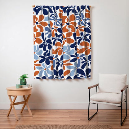 Abstract Flowers, Orange, Blue and White Window Curtain Gallery Image 7