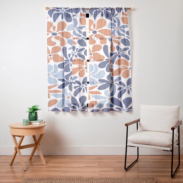 Abstract Flowers, Orange, Blue and White Window Curtain Gallery Image 19