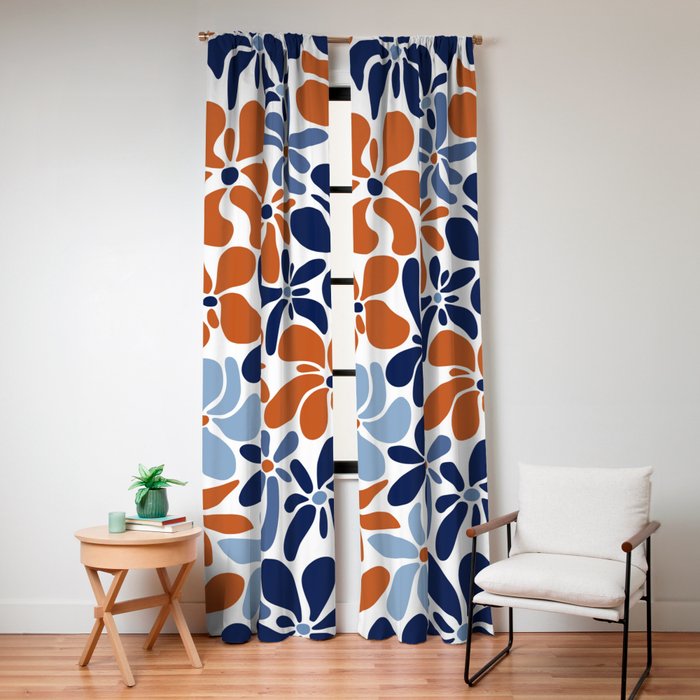 Abstract Flowers, Orange, Blue and White Window Curtain Gallery Image 4