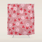 Hearts and Flowers on Tea Rose Pink Shower Curtain Gallery Image 1
