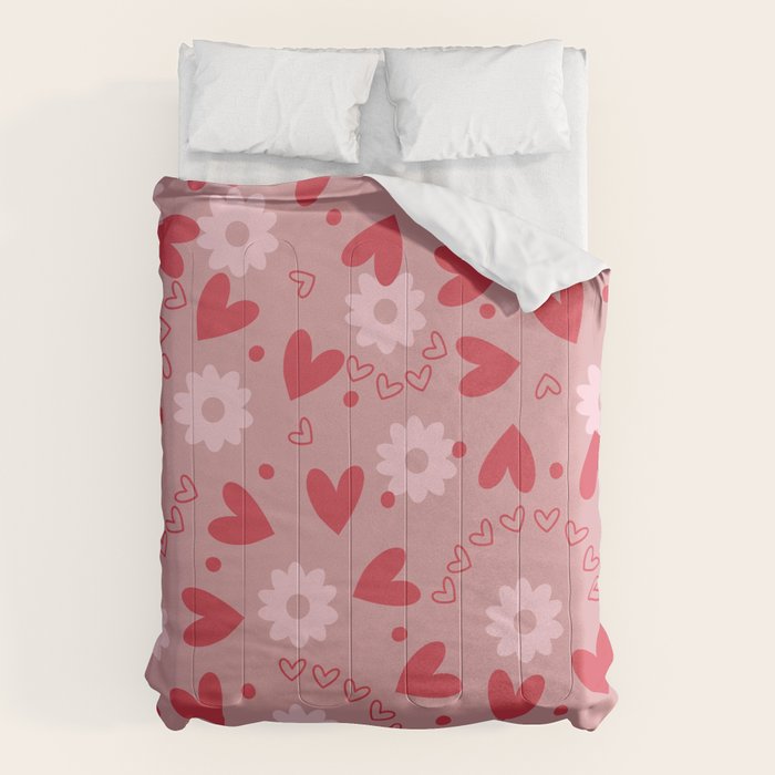 Hearts and Flowers on Tea Rose Pink Comforter Gallery Image 6