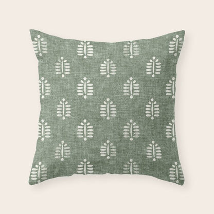 block print palm on sage Throw Pillow Gallery Image 4
