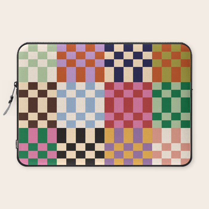 Retro 70s Colorful Patchwork Checkerboard Laptop Sleeve Gallery Image 2