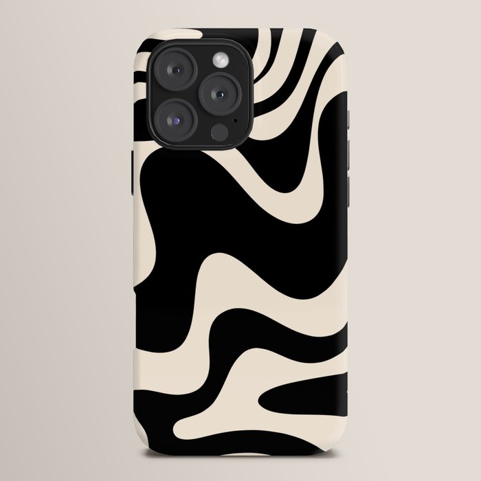 Retro Liquid Swirl Abstract in Black and Almond Cream 2 iPhone Case Gallery Image 16