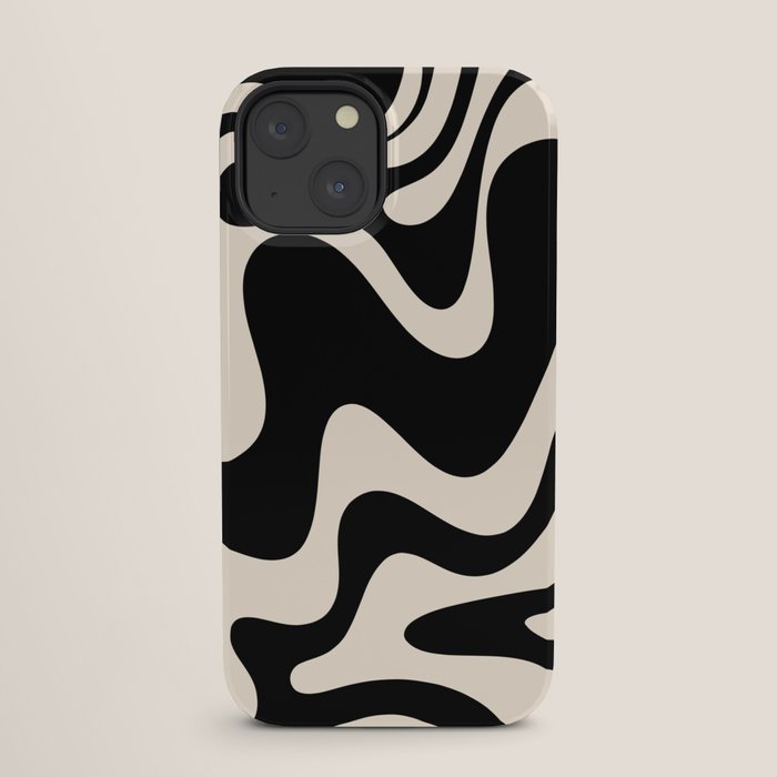 Retro Liquid Swirl Abstract in Black and Almond Cream 2 iPhone Case Gallery Image 25