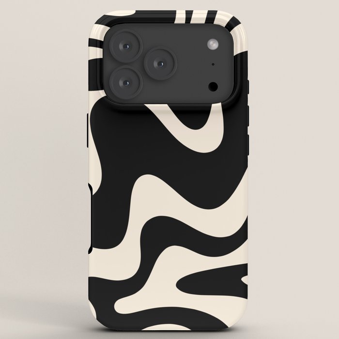 Retro Liquid Swirl Abstract in Black and Almond Cream 2 iPhone Case Gallery Image 7