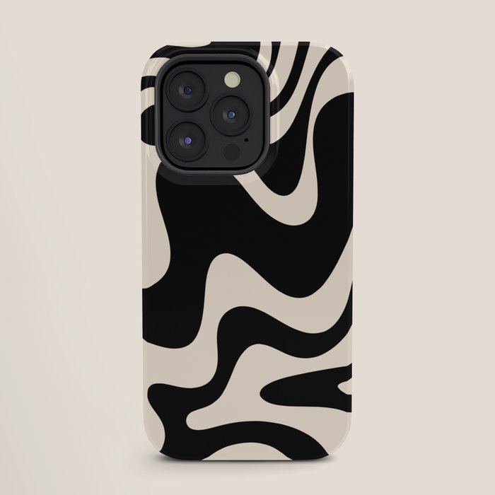 Retro Liquid Swirl Abstract in Black and Almond Cream 2 iPhone Case Gallery Image 27