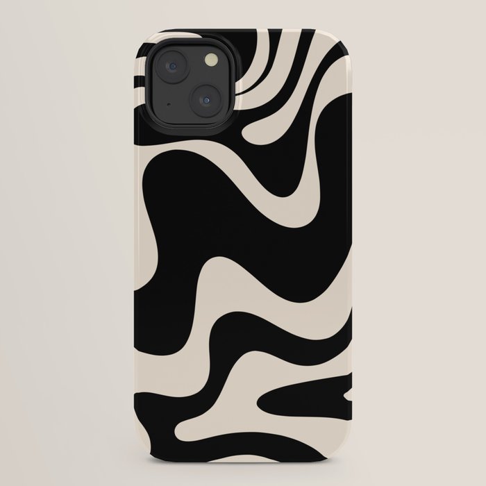 Retro Liquid Swirl Abstract in Black and Almond Cream 2 iPhone Case Gallery Image 22
