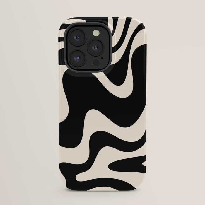 Retro Liquid Swirl Abstract in Black and Almond Cream 2 iPhone Case Gallery Image 23