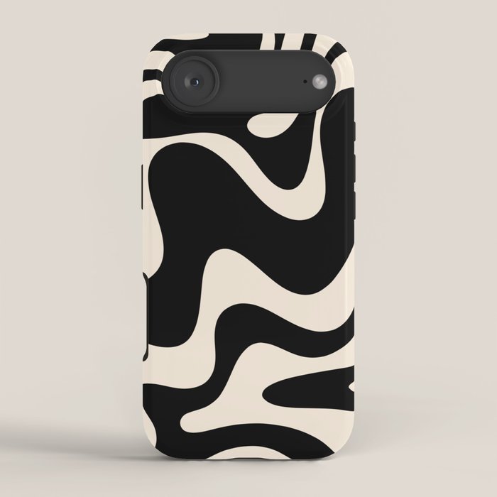 Retro Liquid Swirl Abstract in Black and Almond Cream 2 iPhone Case Gallery Image 2