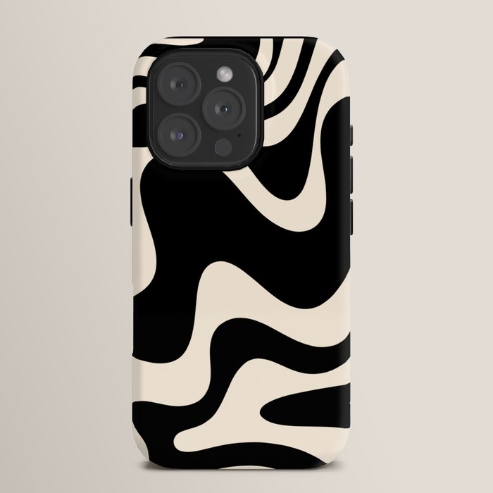 Retro Liquid Swirl Abstract in Black and Almond Cream 2 iPhone Case Gallery Image 15