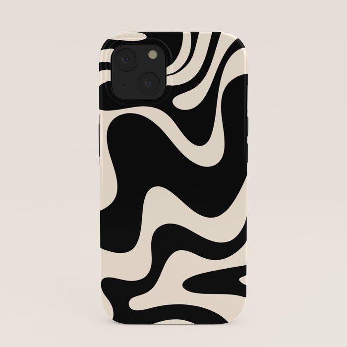 Retro Liquid Swirl Abstract in Black and Almond Cream 2 iPhone Case Gallery Image 37