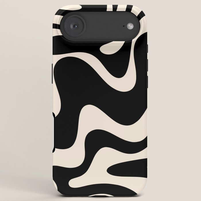 Retro Liquid Swirl Abstract in Black and Almond Cream 2 iPhone Case Gallery Image 6