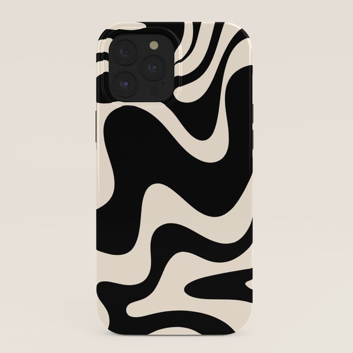 Retro Liquid Swirl Abstract in Black and Almond Cream 2 iPhone Case Gallery Image 40