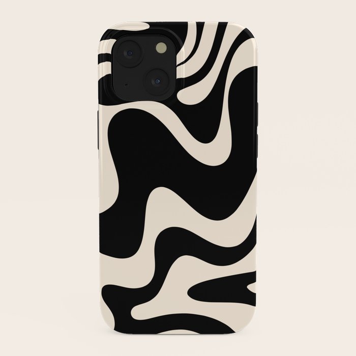 Retro Liquid Swirl Abstract in Black and Almond Cream 2 iPhone Case Gallery Image 38