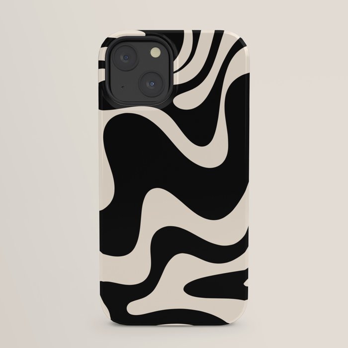Retro Liquid Swirl Abstract in Black and Almond Cream 2 iPhone Case Gallery Image 29