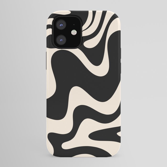Retro Liquid Swirl Abstract in Black and Almond Cream 2 iPhone Case Gallery Image 41