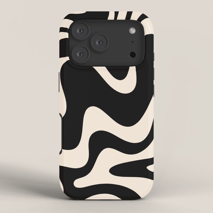 Retro Liquid Swirl Abstract in Black and Almond Cream 2 iPhone Case Gallery Image 3