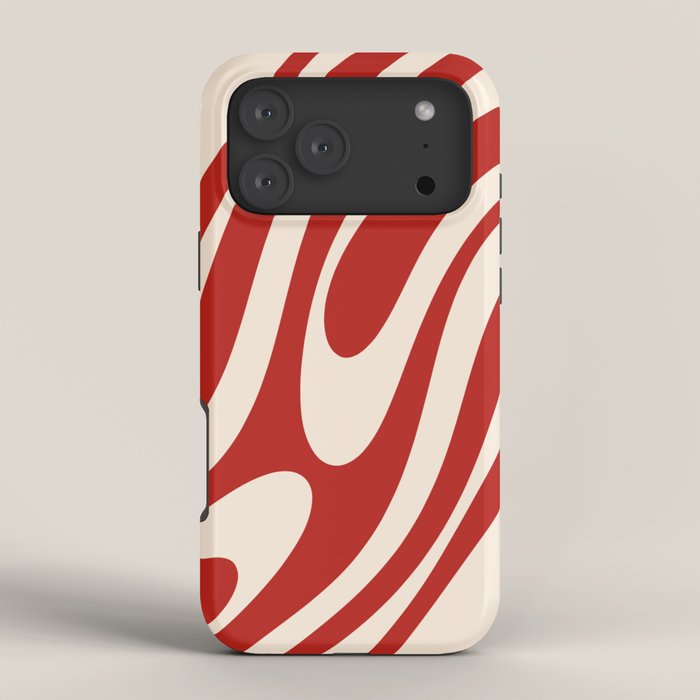 Wavy Loops Retro Abstract Pattern Red and Almond Cream iPhone Case Gallery Image 4