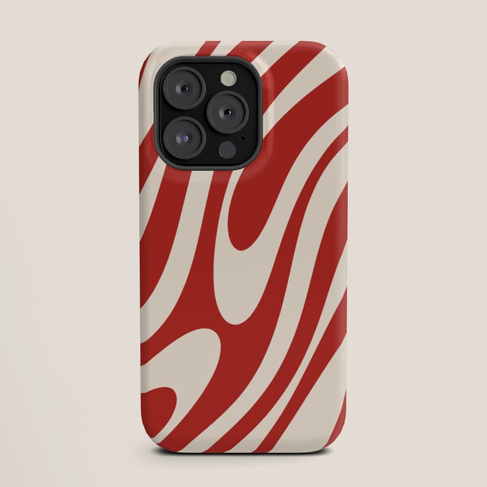 Wavy Loops Retro Abstract Pattern Red and Almond Cream iPhone Case Gallery Image 19