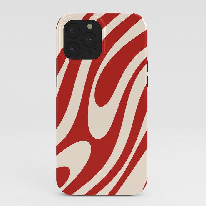 Wavy Loops Retro Abstract Pattern Red and Almond Cream iPhone Case Gallery Image 40
