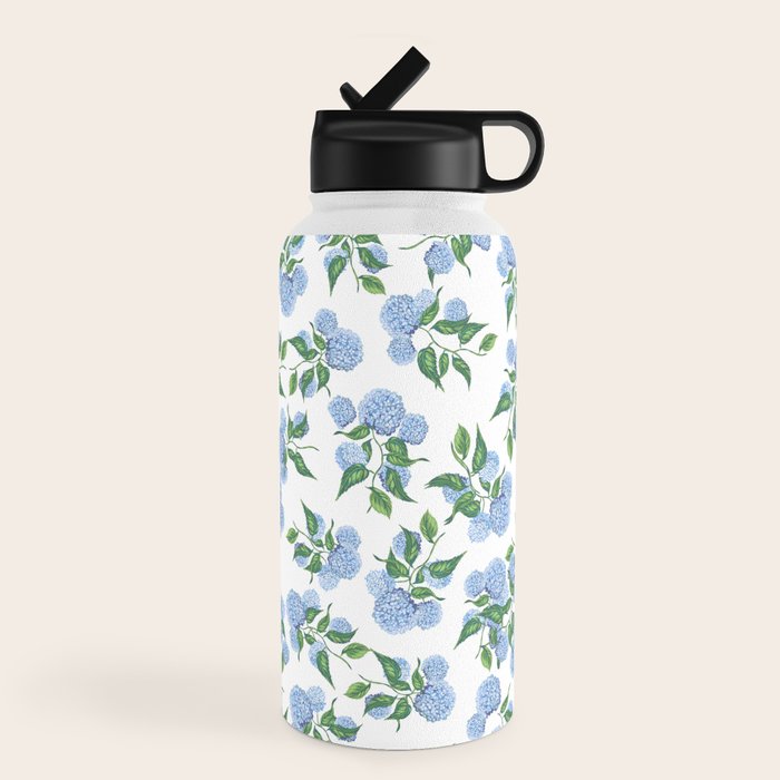 Hydrangea blue flowers, botanicals, blue and white floral Water Bottle Gallery Image 4